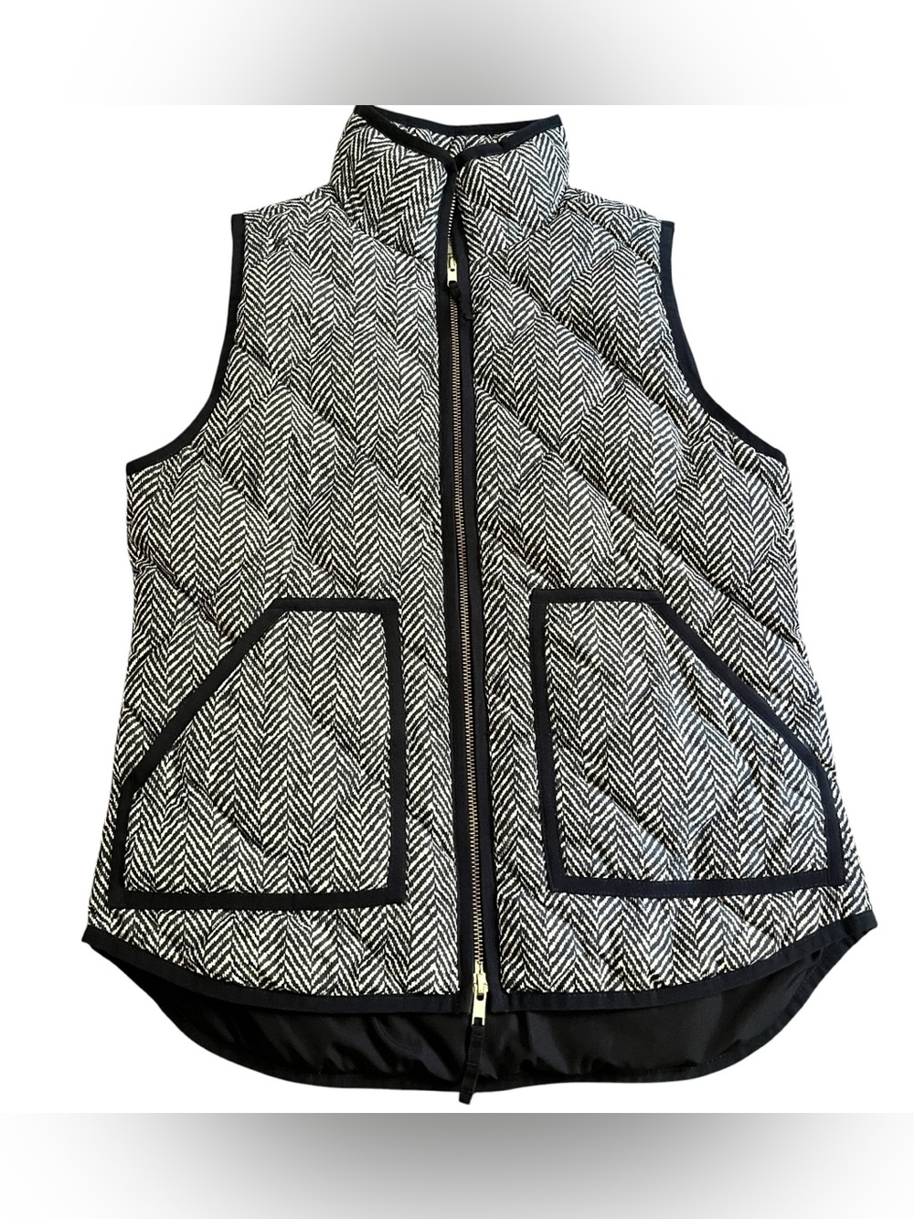 J. CREW Women's Black Chevron Quilted Down Lined Vest Women’s S Camping Hiking